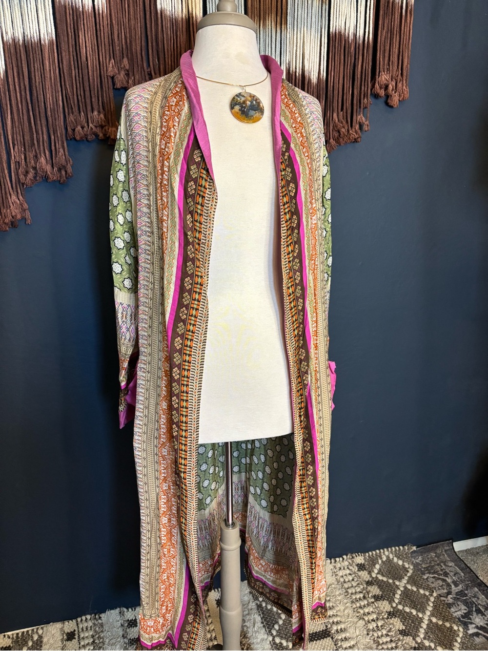 One Hundred Stars Long Open-Front Kimono Cardigan with Pockets - Picture 7 of 9